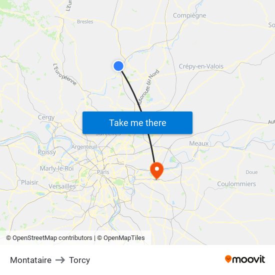 Montataire to Torcy map