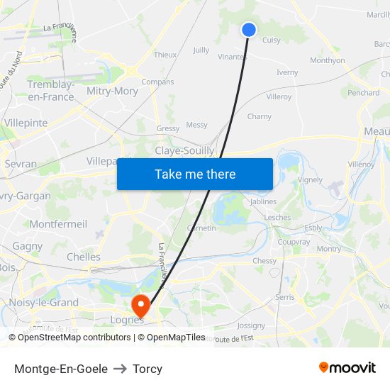 Montge-En-Goele to Torcy map