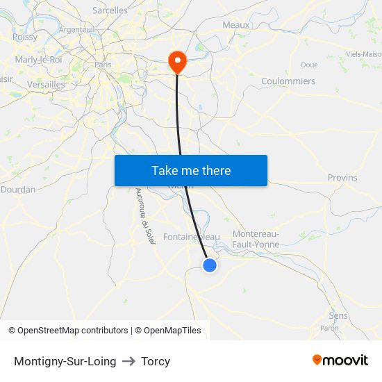 Montigny-Sur-Loing to Torcy map