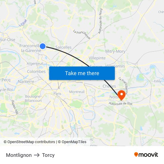 Montlignon to Torcy map