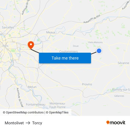 Montolivet to Torcy map