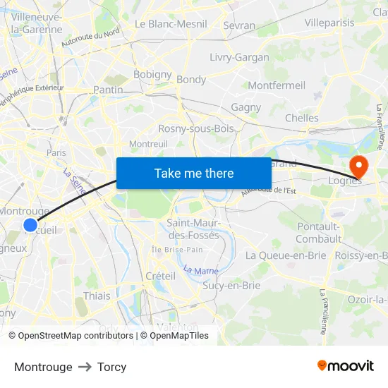 Montrouge to Torcy map
