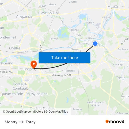 Montry to Torcy map
