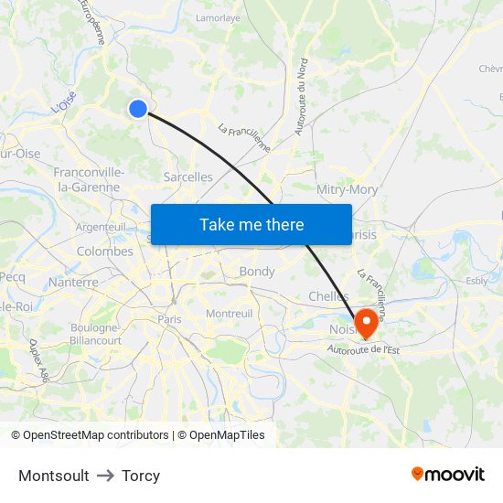 Montsoult to Torcy map