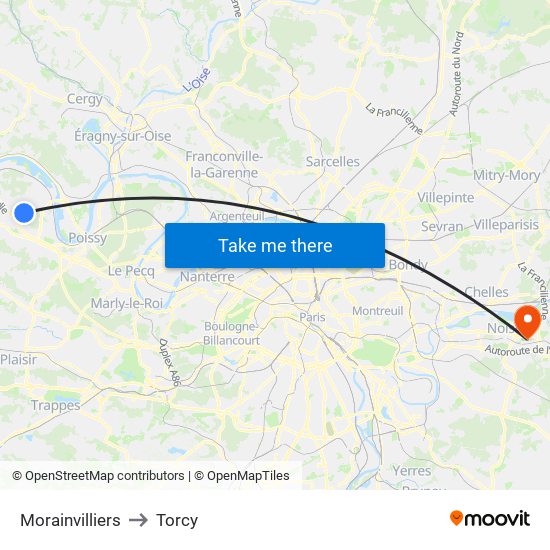 Morainvilliers to Torcy map