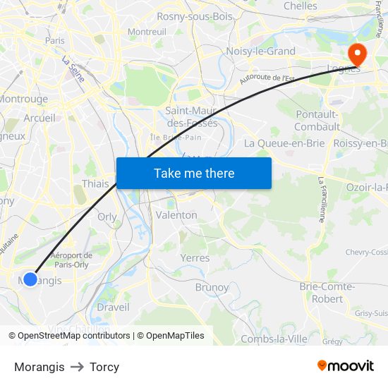 Morangis to Torcy map