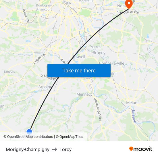 Morigny-Champigny to Torcy map