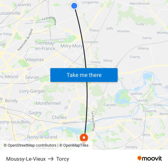 Moussy-Le-Vieux to Torcy map