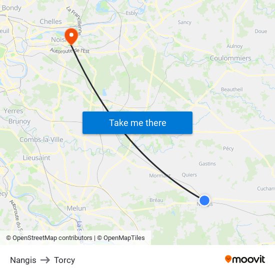 Nangis to Torcy map