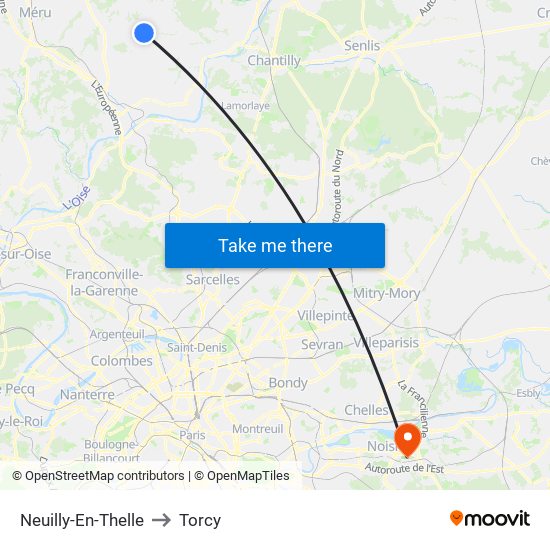 Neuilly-En-Thelle to Torcy map