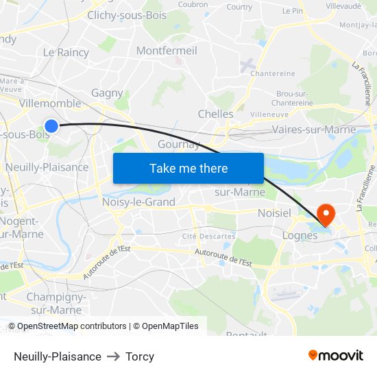 Neuilly-Plaisance to Torcy map