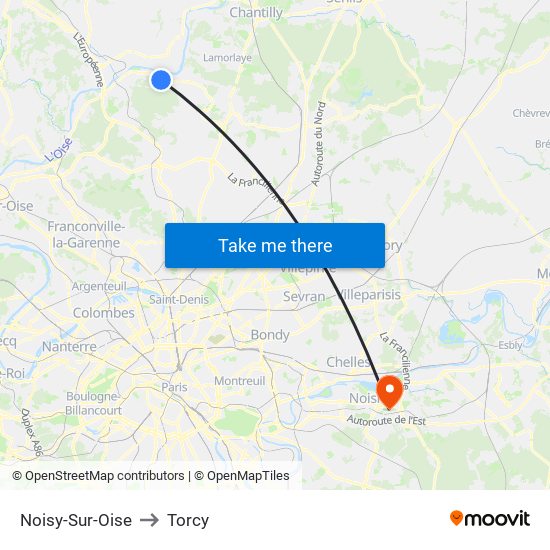 Noisy-Sur-Oise to Torcy map