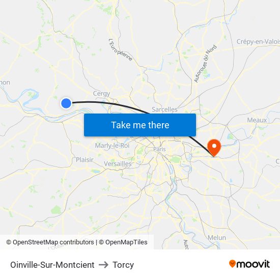 Oinville-Sur-Montcient to Torcy map