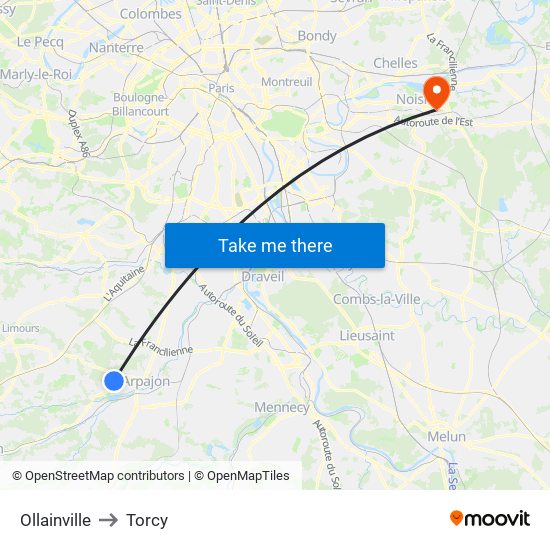 Ollainville to Torcy map