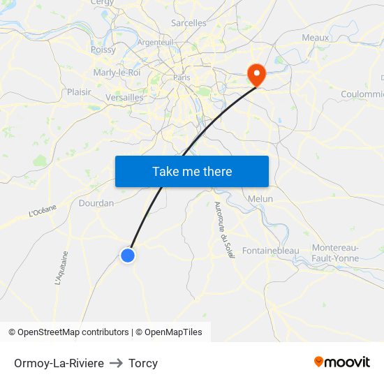 Ormoy-La-Riviere to Torcy map