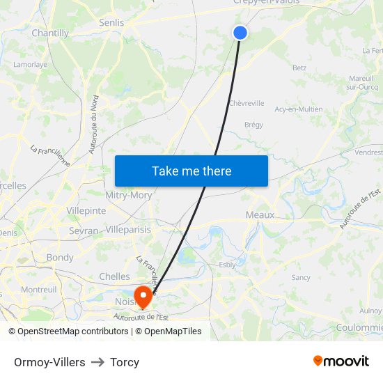 Ormoy-Villers to Torcy map