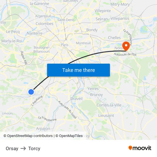 Orsay to Torcy map