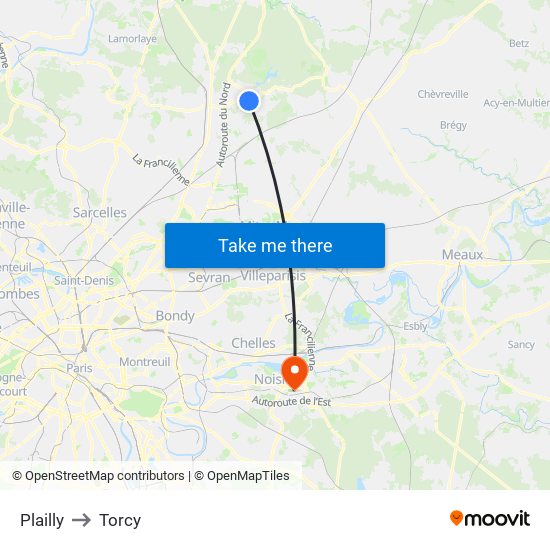 Plailly to Torcy map