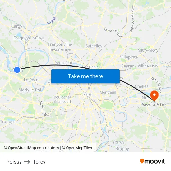 Poissy to Torcy map