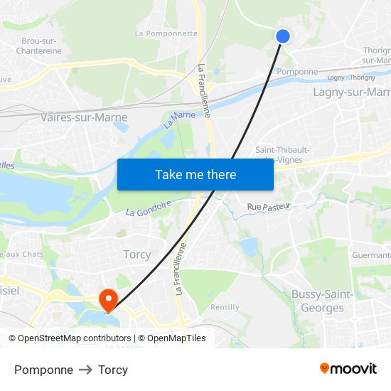 Pomponne to Torcy map