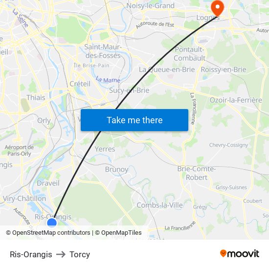 Ris-Orangis to Torcy map