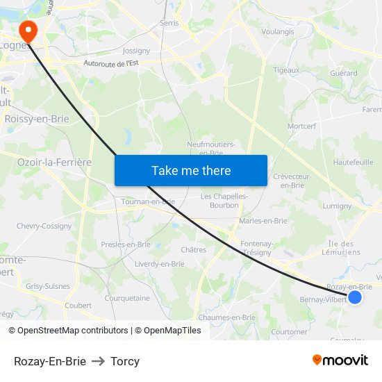 Rozay-En-Brie to Torcy map