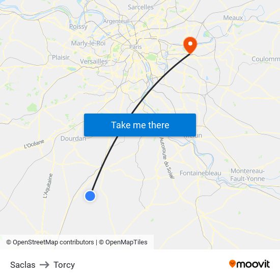 Saclas to Torcy map