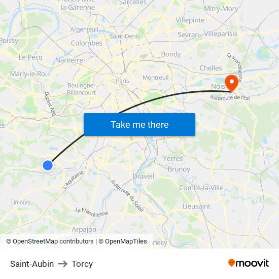 Saint-Aubin to Torcy map