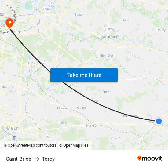 Saint-Brice to Torcy map