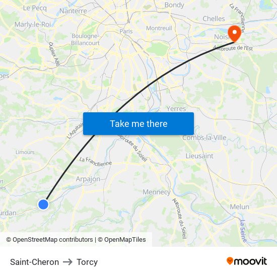 Saint-Cheron to Torcy map