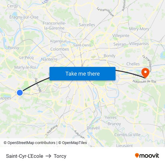 Saint-Cyr-L'Ecole to Torcy map