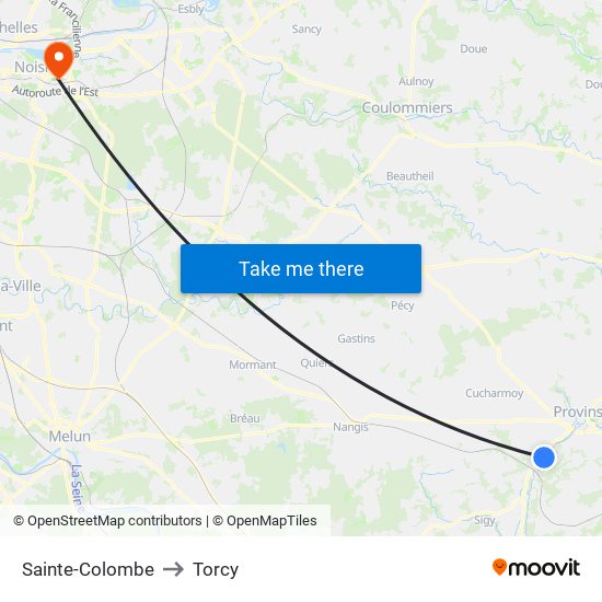 Sainte-Colombe to Torcy map