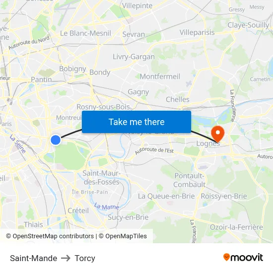 Saint-Mande to Torcy map