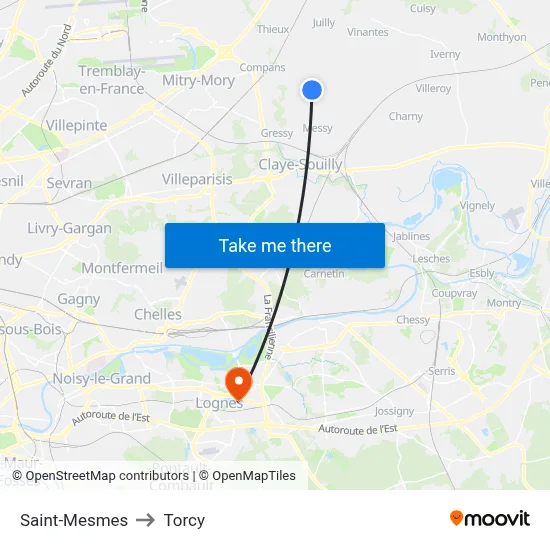 Saint-Mesmes to Torcy map
