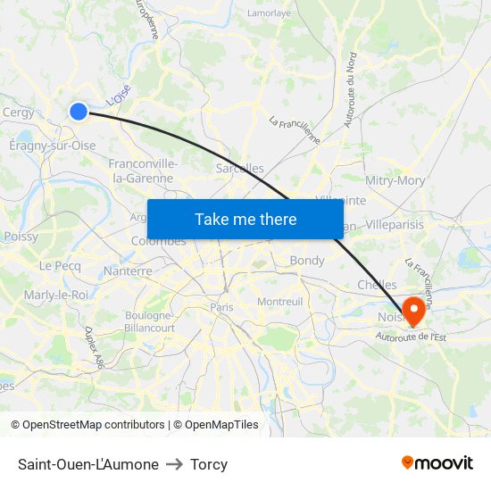 Saint-Ouen-L'Aumone to Torcy map