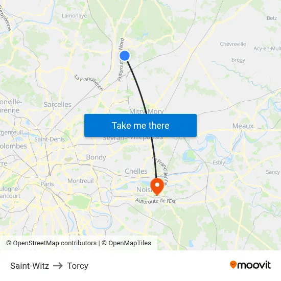 Saint-Witz to Torcy map