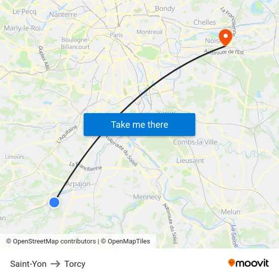 Saint-Yon to Torcy map