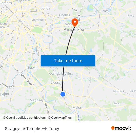 Savigny-Le-Temple to Torcy map