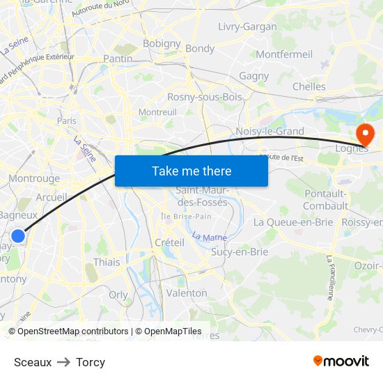 Sceaux to Torcy map