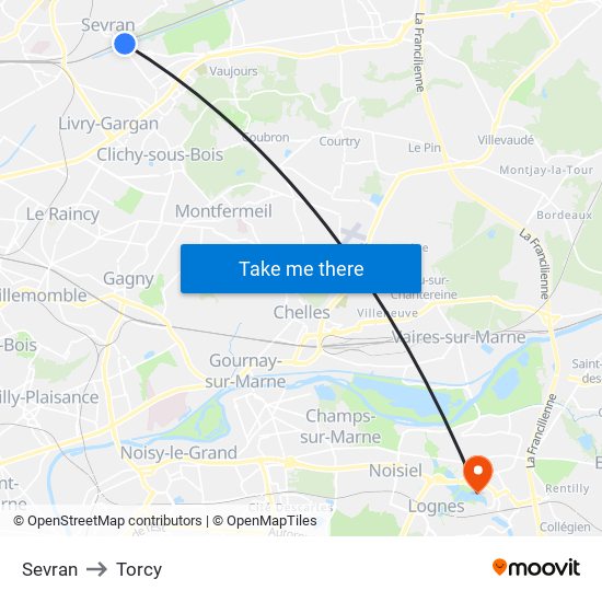 Sevran to Torcy map