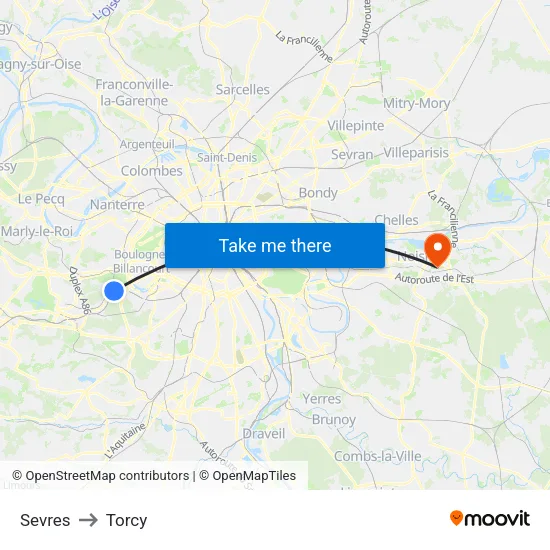 Sevres to Torcy map