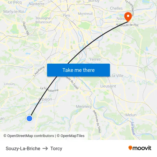 Souzy-La-Briche to Torcy map