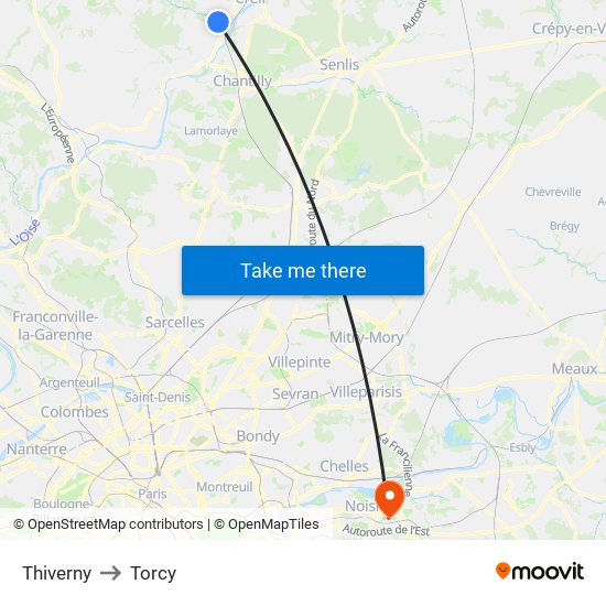 Thiverny to Torcy map