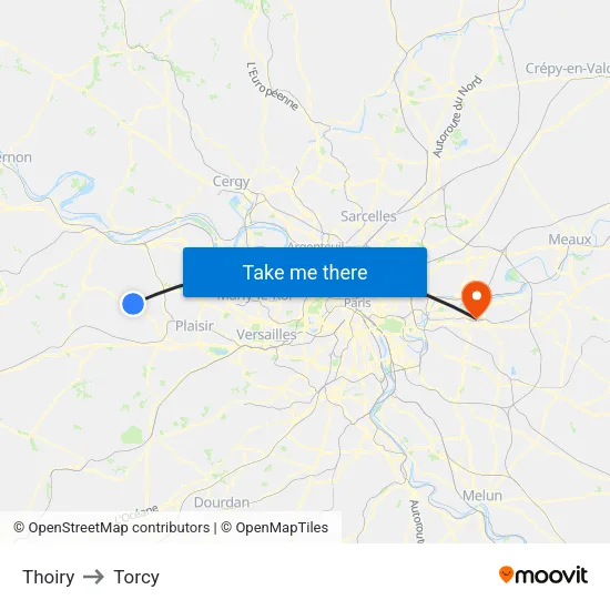 Thoiry to Torcy map