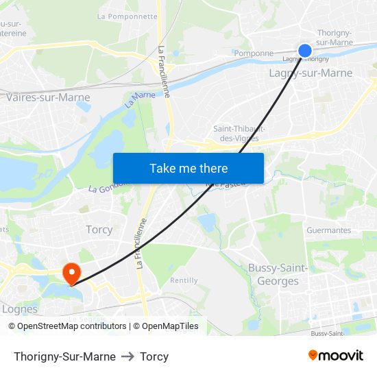 Thorigny-Sur-Marne to Torcy map