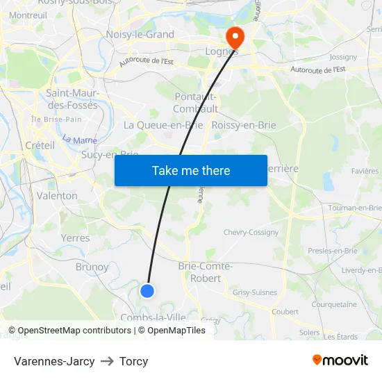 Varennes-Jarcy to Torcy map