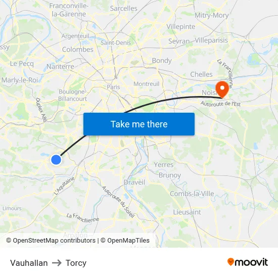 Vauhallan to Torcy map