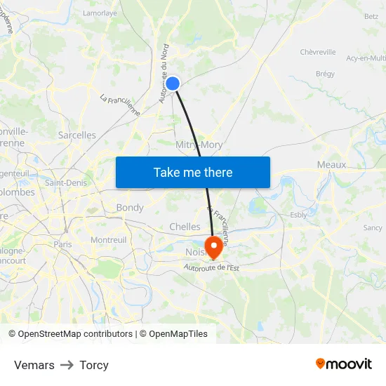 Vemars to Torcy map