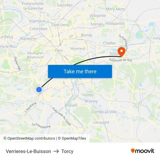 Verrieres-Le-Buisson to Torcy map