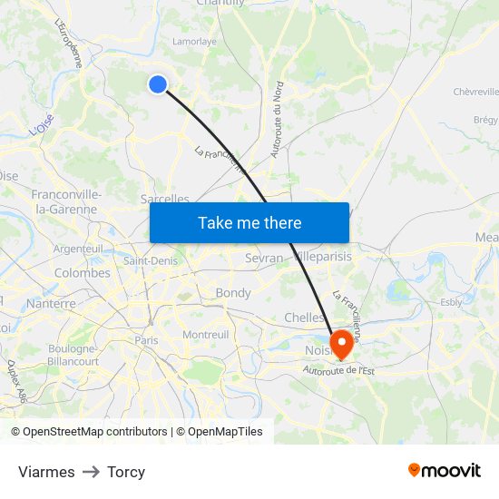 Viarmes to Torcy map